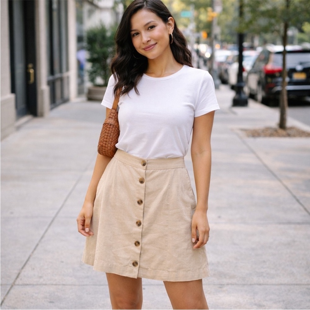 J. Crew Cream Button-Front A-Line Skirt